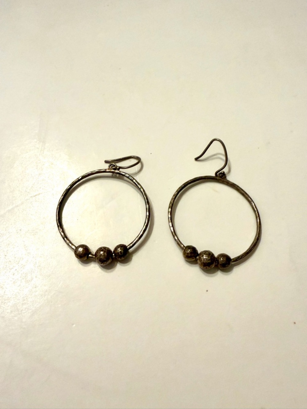 Silpada Sterling Silver  Round Hoop Bead Ball Hammered Earrings